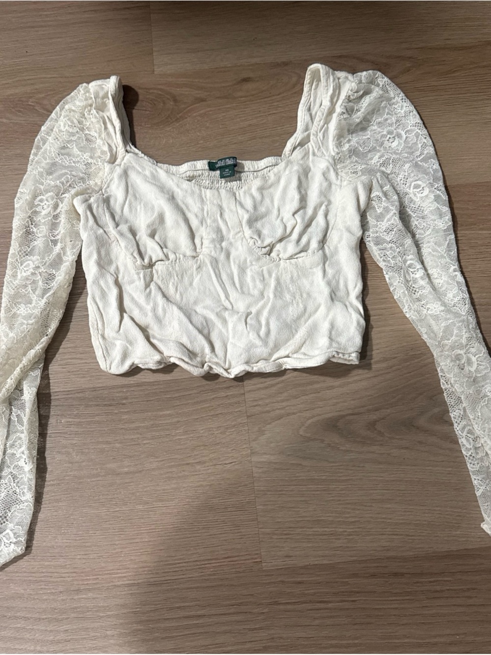wild fable Cream Lace-Sleeve Square Neck Crop Top